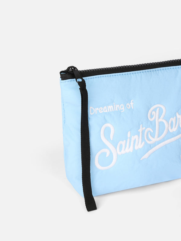 Light blue puffer pochette Aline with logo embroidery