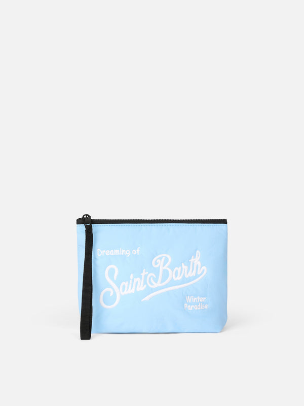 Light blue puffer pochette Aline with logo embroidery