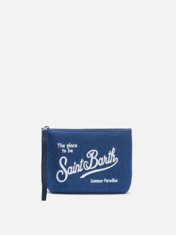 Aline dark blue denim-effect pouch