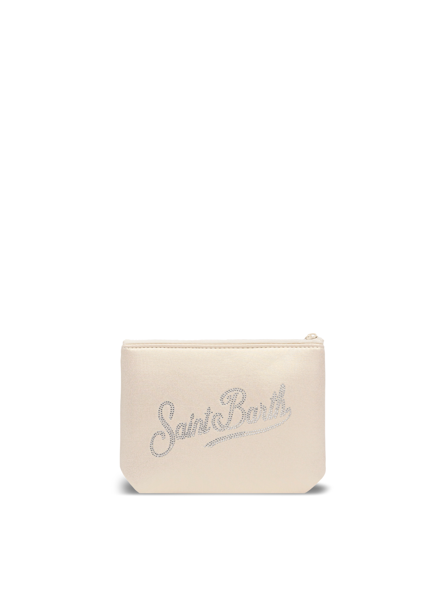 Pochette beige laminato Aline con logo in strass