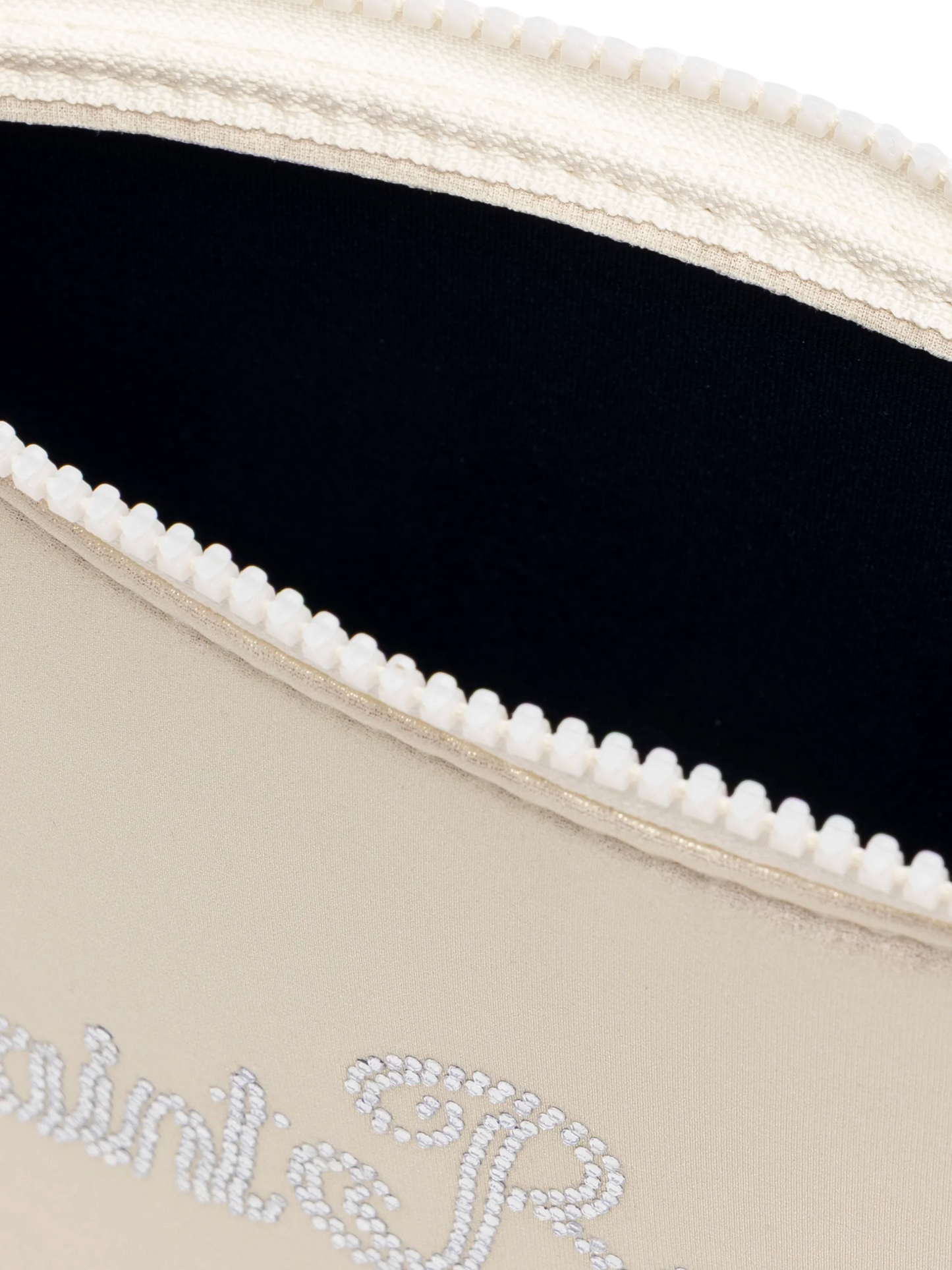 Pochette beige laminato Aline con logo in strass