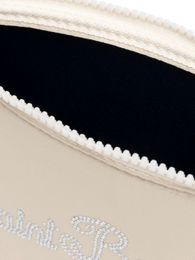 Pochette beige laminato Aline con logo in strass