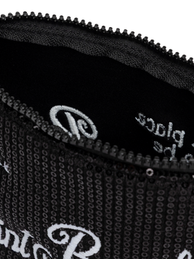 Pochette Aline nera con paillettes e logo ricamato