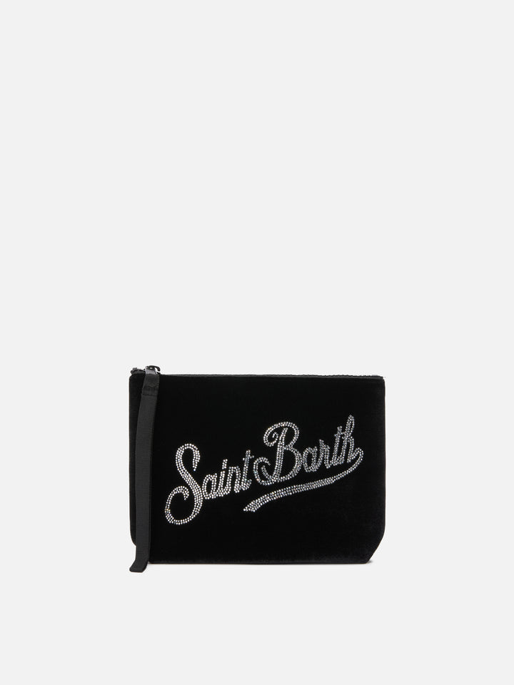 Pochette Aline Velvet in velluto nero e strass