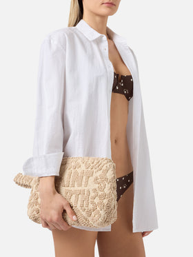 Aline beige cotton pouch with tufting embroidery