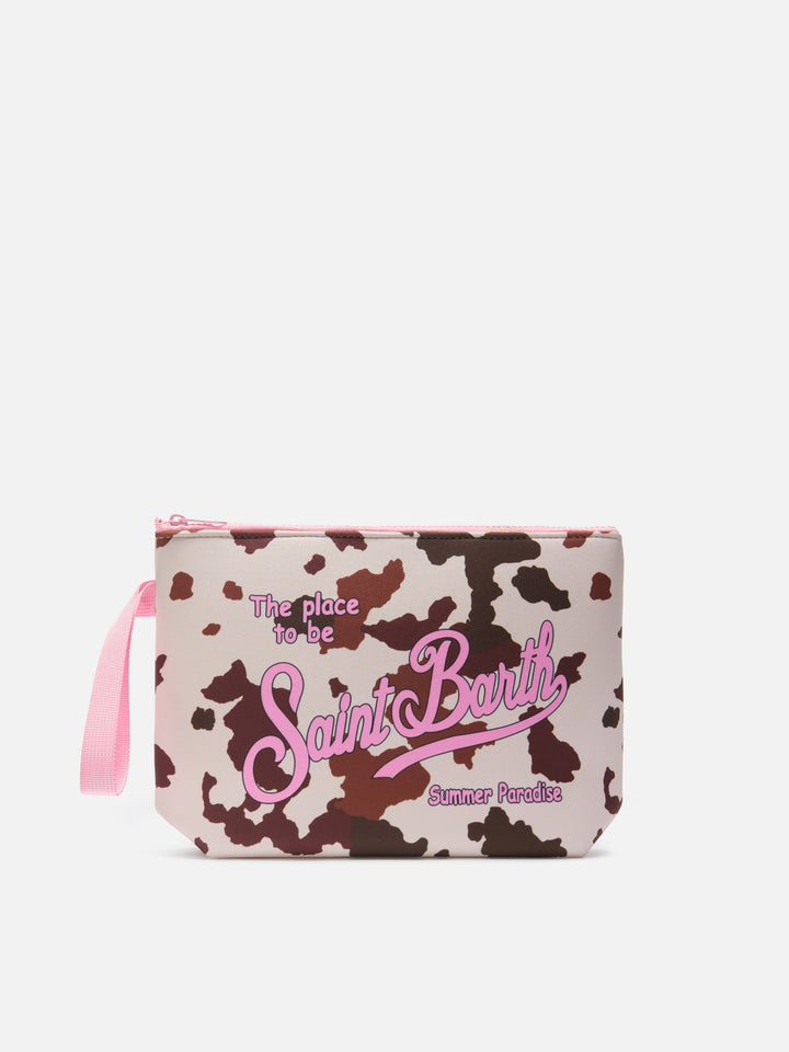 Aline cow print scuba pouch