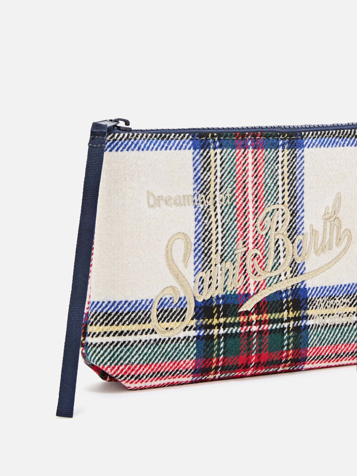 Aline en mélange de laine pochette à motif tartan et broderie logo 