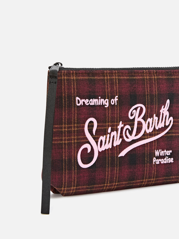 Aline en mélange de laine pochette à motif tartan et broderie logo 