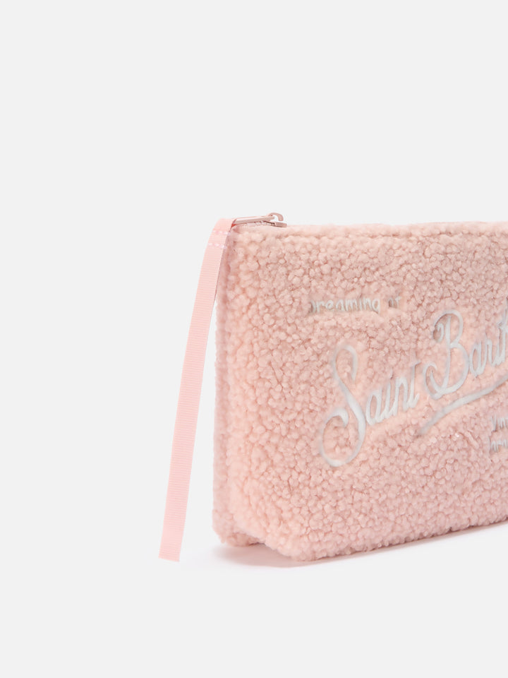 Aline Teddy Pouch in pink sherpa