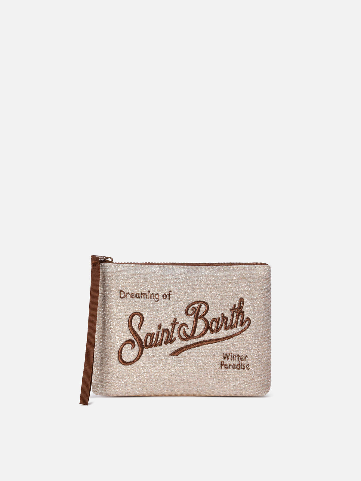 Beige Aline lurex pochette with logo embroidery