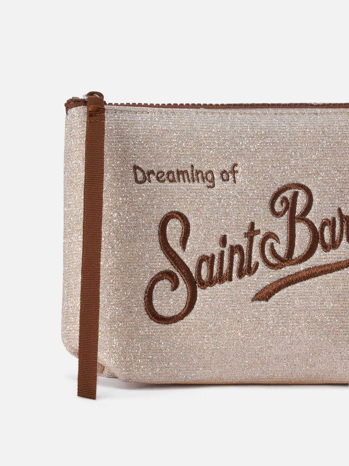 Beige Aline lurex pochette with logo embroidery