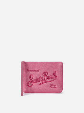 Aline en lurex fuchsia pochette avec broderie logo 
