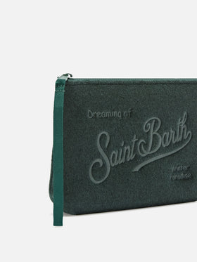 Green Aline felt pochette with logo embroidery