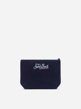 Marineblauer blue Aline-Filz pochette mit gestickten Blumen und Herzen 