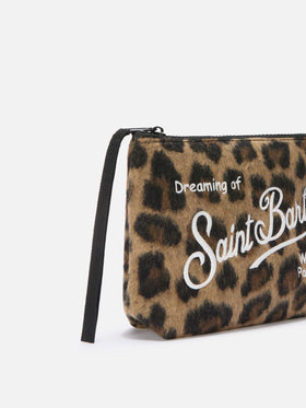 Pochette Aline Felt in misto lana leopardata