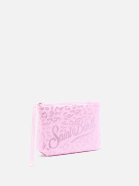 Aline scuba pouch with leopard print and rhinestones embellishment