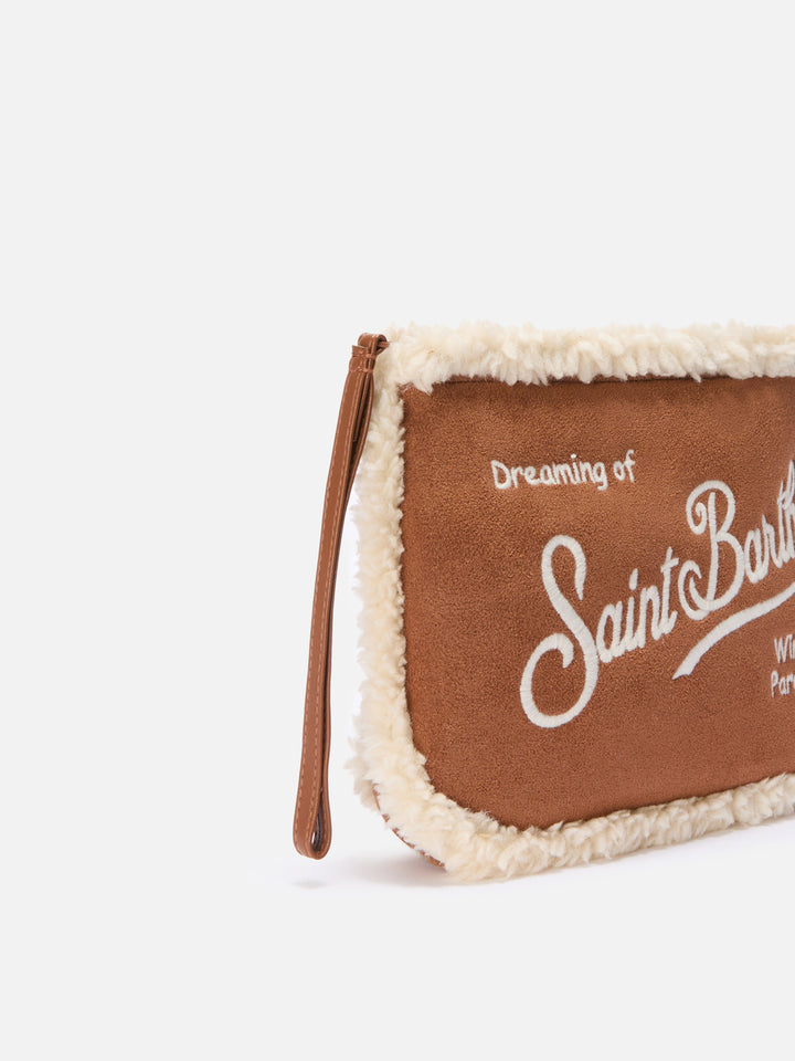 Pochette Aline Shearling in sherpa e faux suede cammello