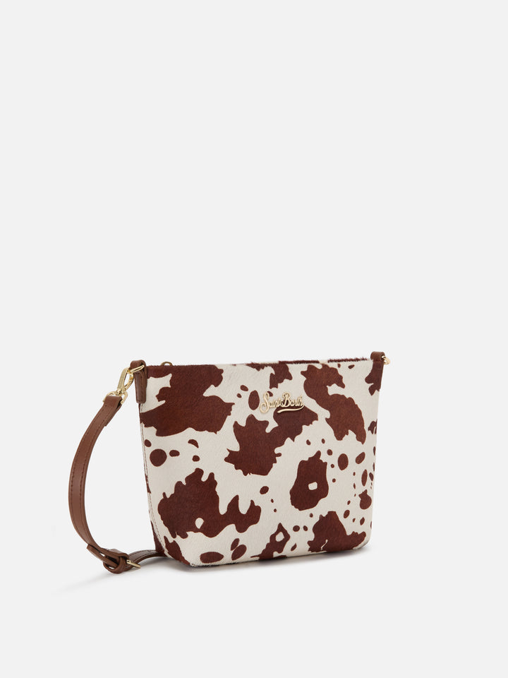 Aline bag in cow print pony hair with metal logo plaque