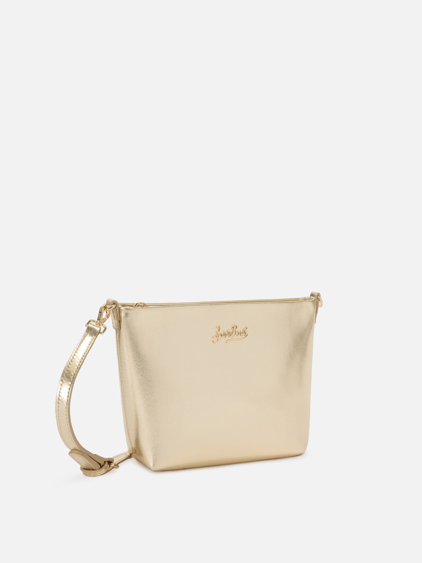Aline bag in gold laminated leather with metal logo plaque