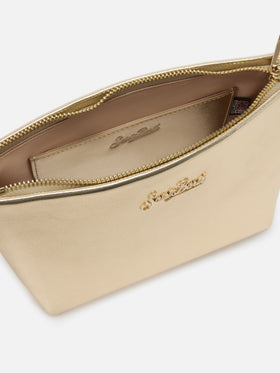 Borsa Aline in pelle laminata oro con placchetta logo