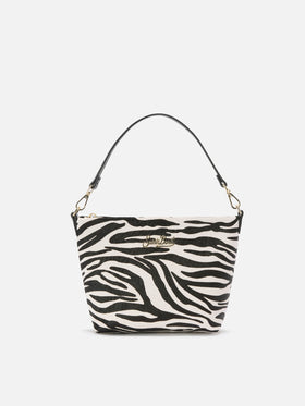 Borsa a spalla Aline Bag in pelle spazzolata e cavallino zebrato