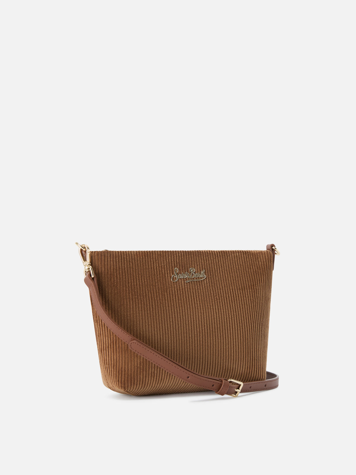 Borsa a spalla Aline marrone in velluto con manici in pelle