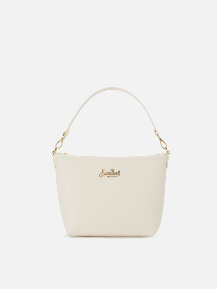 Borsa Aline in pelle liscia bianca con placchetta logo