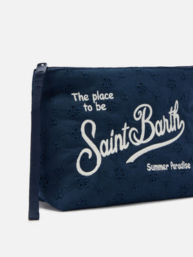 Aline blue broderie anglaise cotton pouch