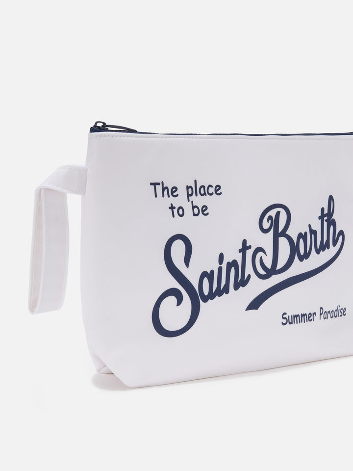 Aline white solid color nylon pouch
