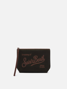 pochette ciré Aline vert militaire avec broderie logo 
