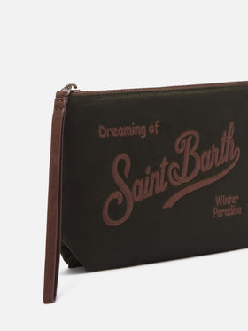 pochette ciré Aline vert militaire avec broderie logo 