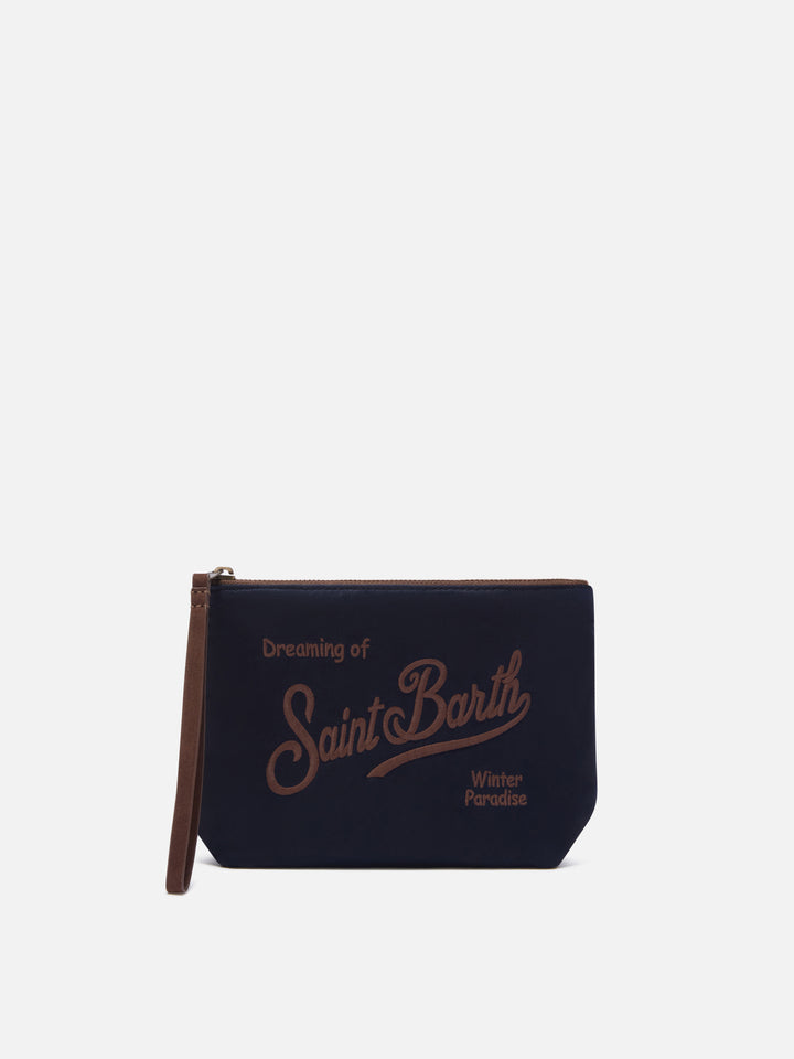 blue Aline encerado azul marino pochette con bordado del logotipo 