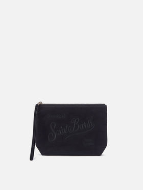 Aline encerado negro pochette con bordado del logo 
