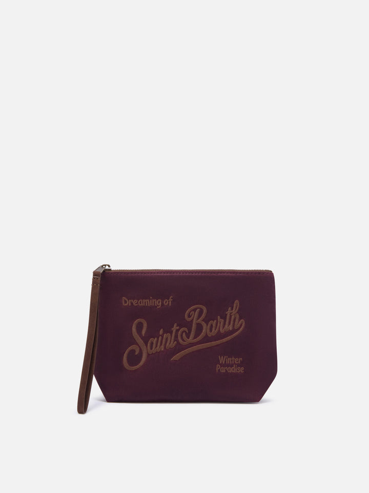 pochette ciré Bordeaux Aline avec broderie du logo 