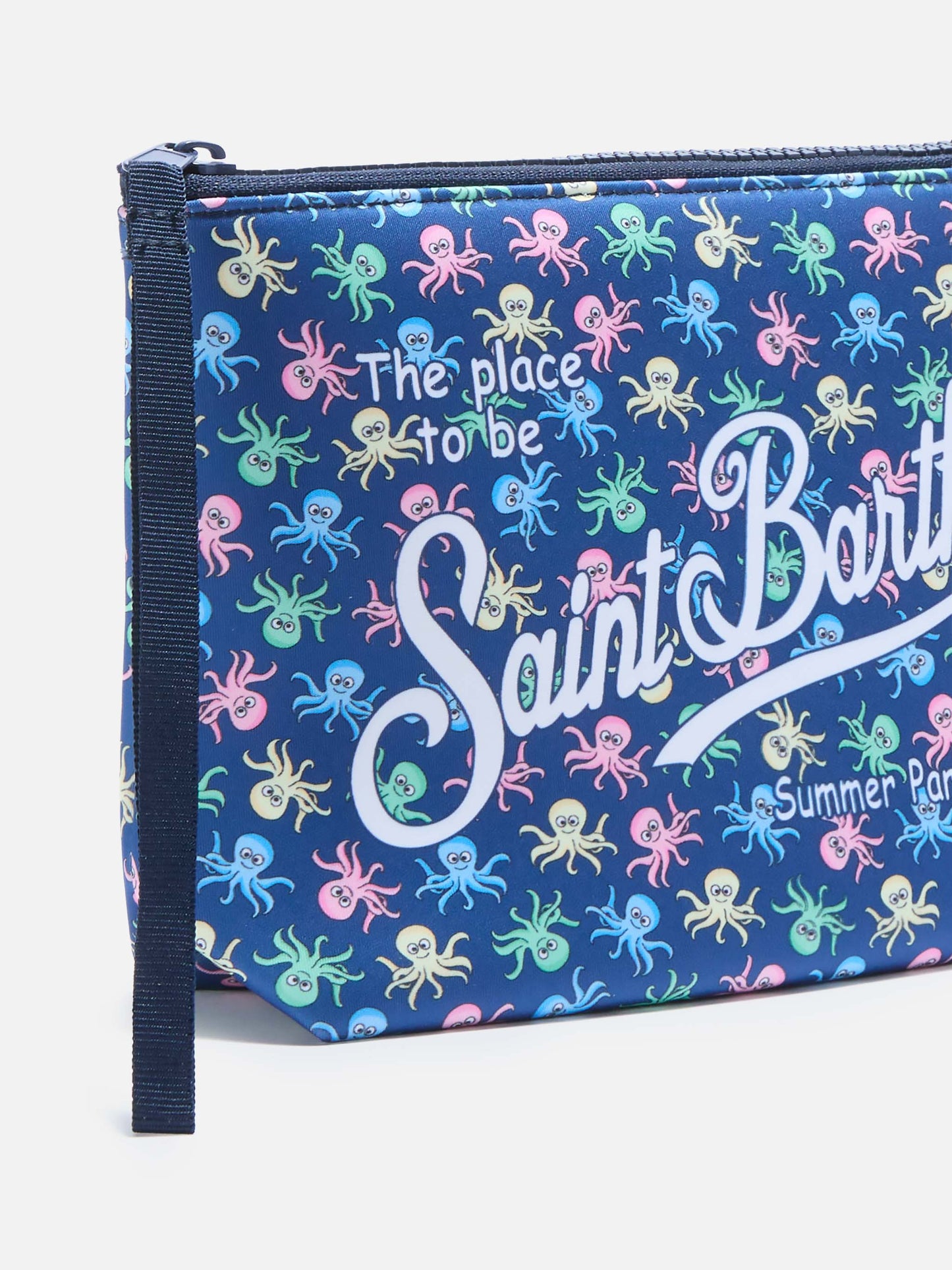 Pochette Aline in scuba blu con stampa polipetti