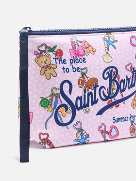 Aline scuba pink pouch with Charms Party print