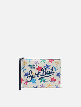 Pochette Aline in scuba beige con stampa stelle marine