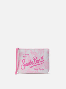 Aline scuba pouch with pink Toile de Jouy print