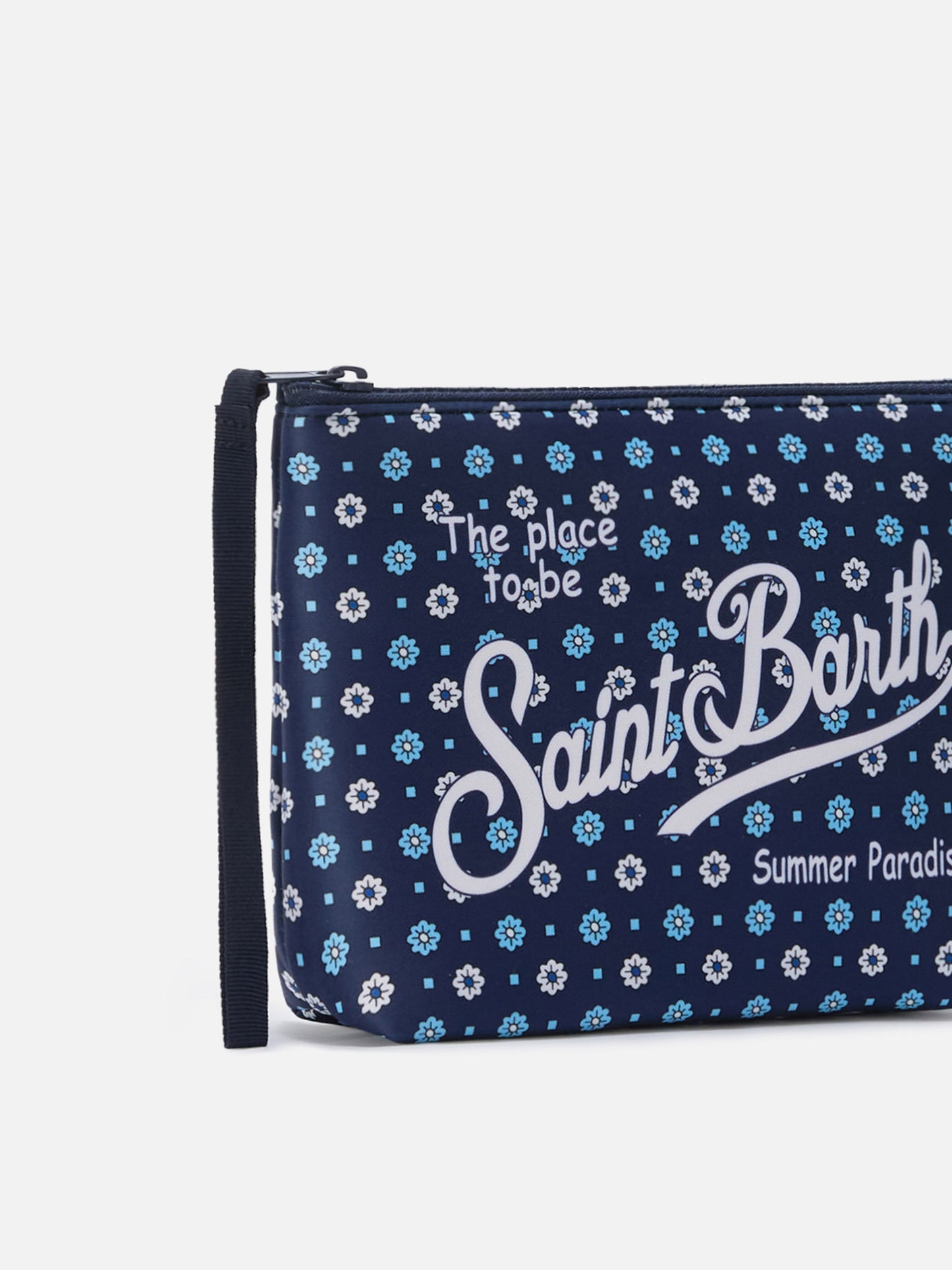 Aline blue scuba pouch with all-over floral print
