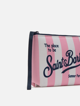 Aline scuba pouch with pink striped print
