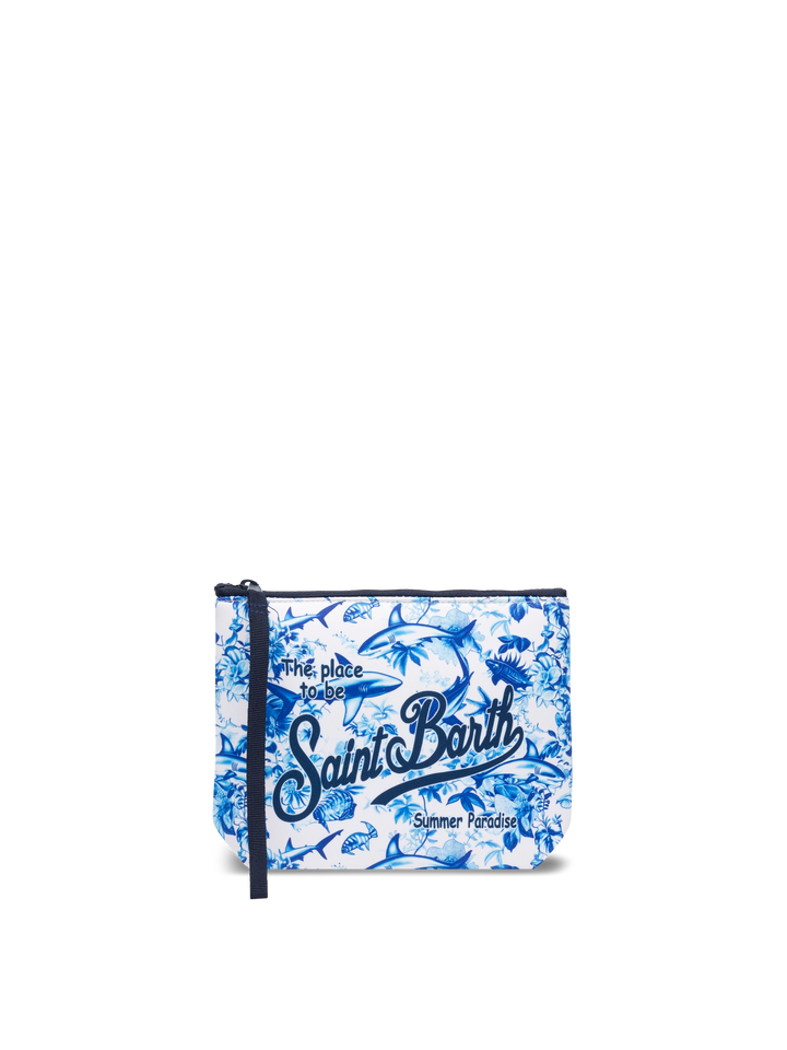 Pochette Aline in scuba con stampa squali | AI CO-CREATED DESIGN BY RICKDICK - POWERED BY RED-EYE