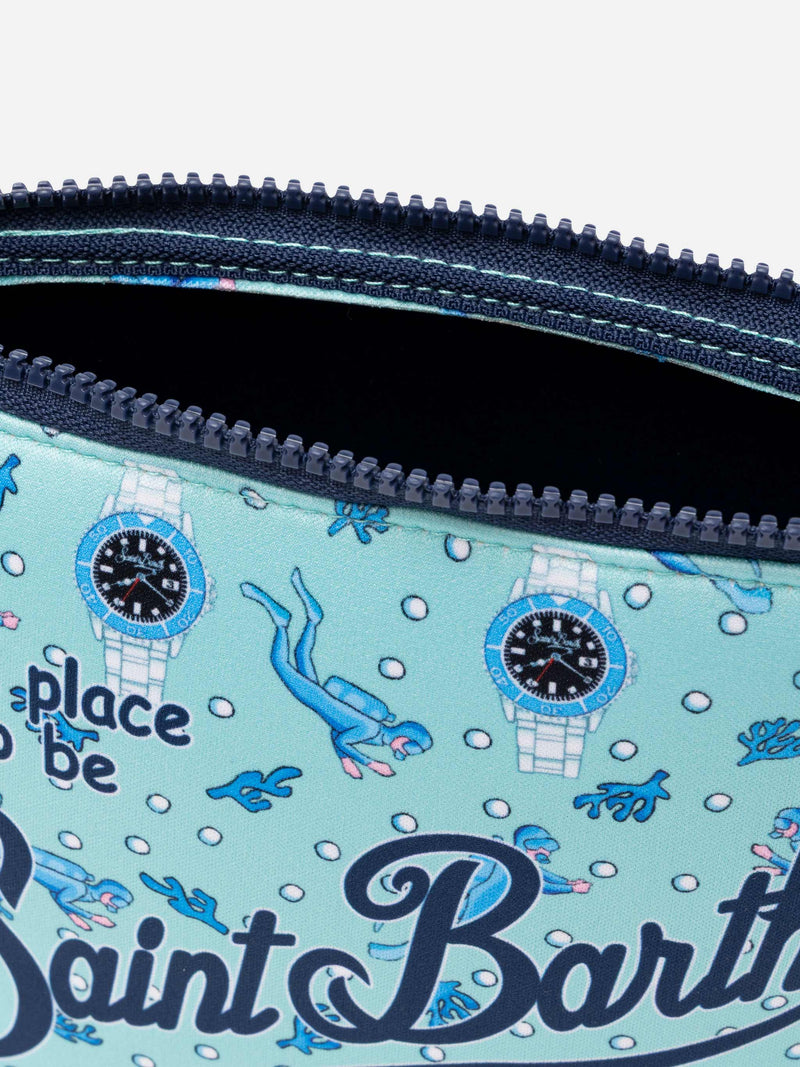 Aline sScuba pochette with watch and diver  print