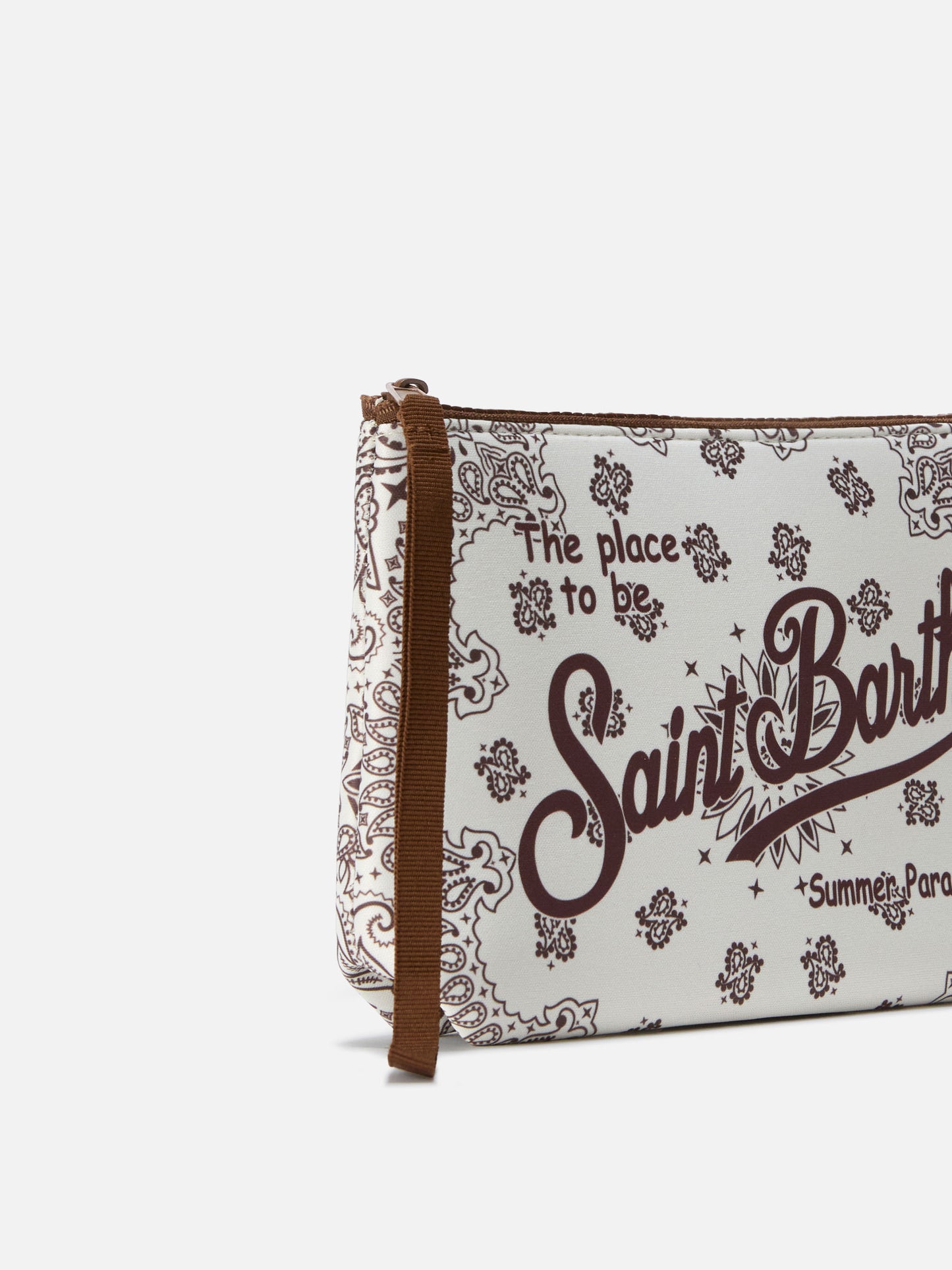 Aline scuba pouch with beige and boredaux bandana print