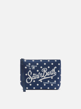 Aline scuba pouch with blue polka dot print