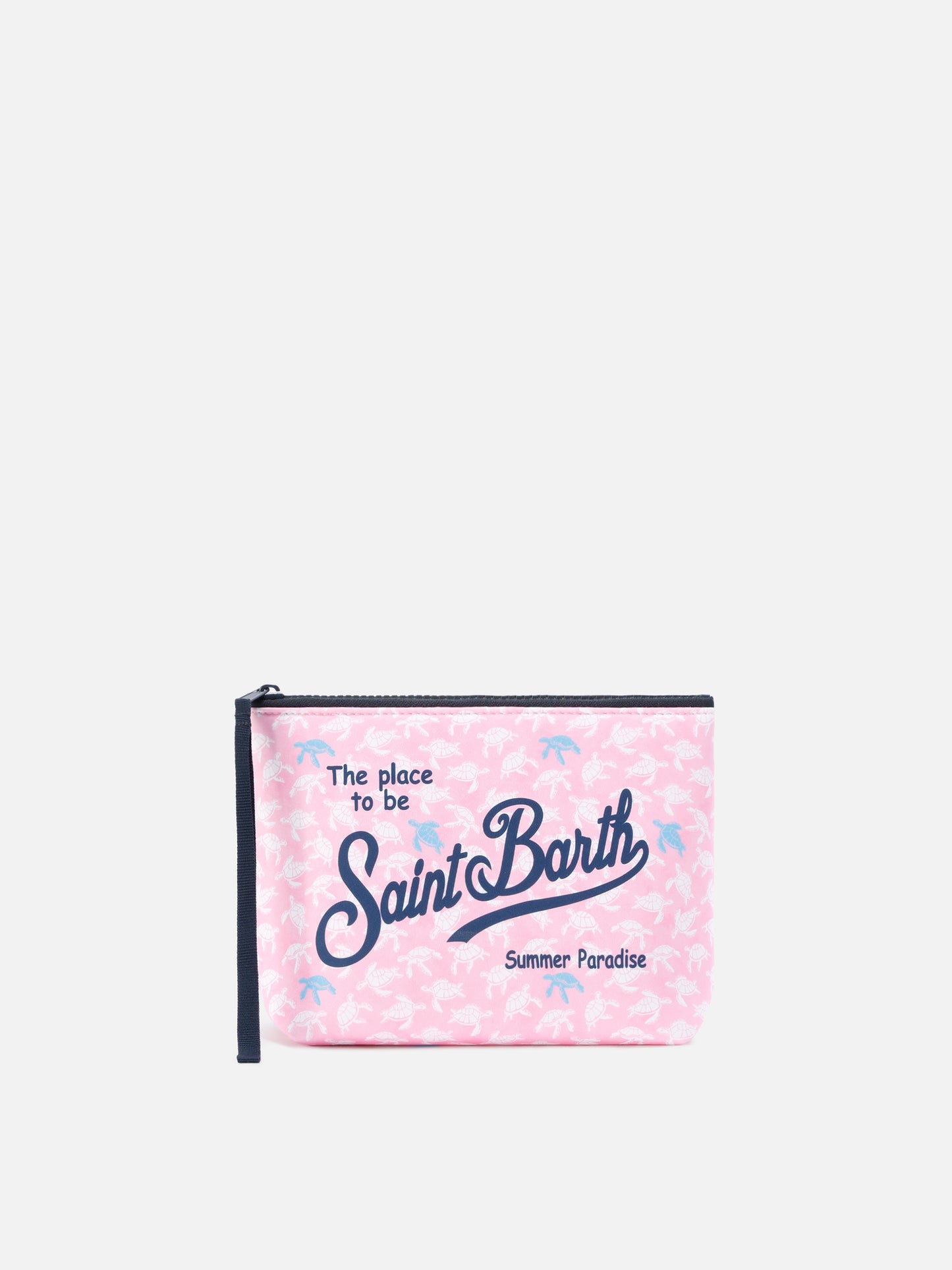 Pochette Aline in scuba rosa con stampa tartarughe a contrasto