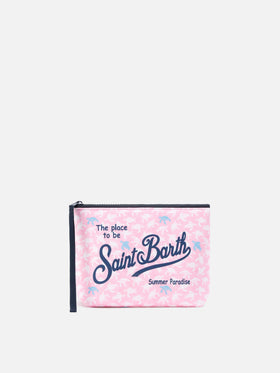 Pochette Aline in scuba rosa con stampa tartarughe a contrasto