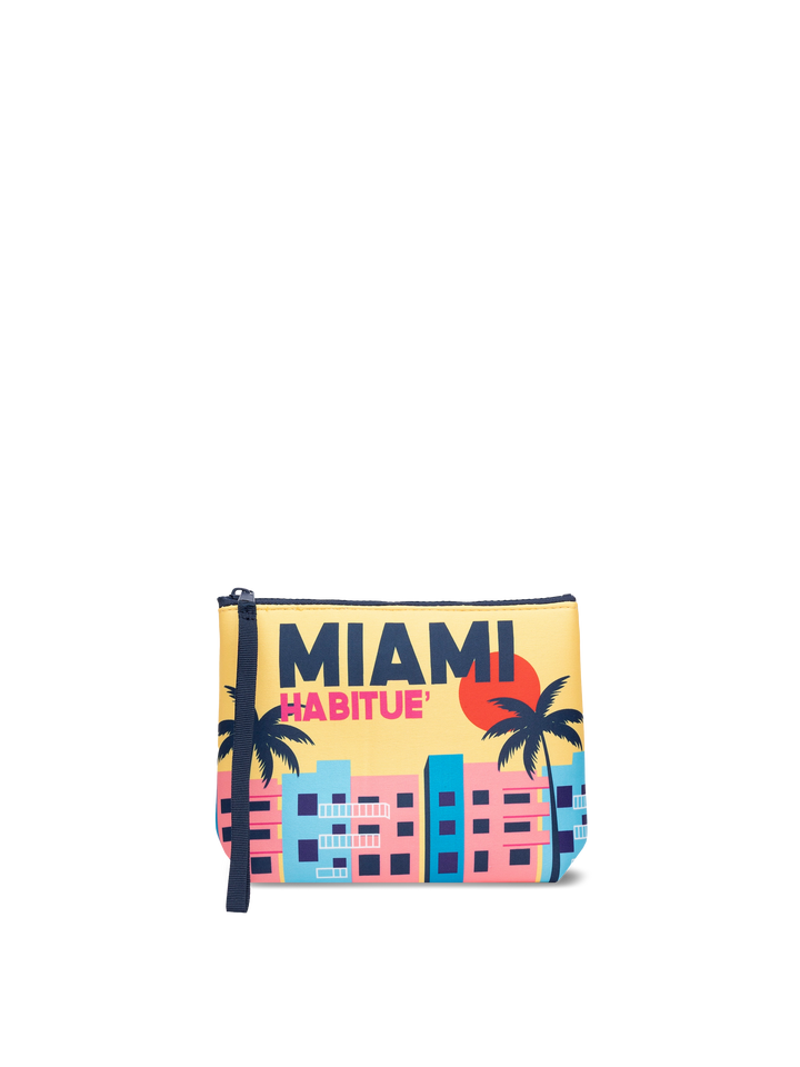 Pochette Aline in scuba con stampa cartolina Miami