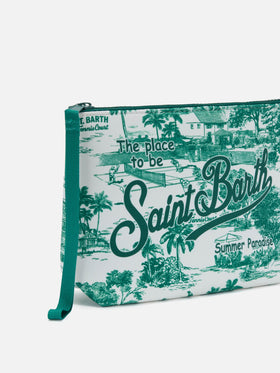 Aline scuba pouch with Toile de Jouy tennis print