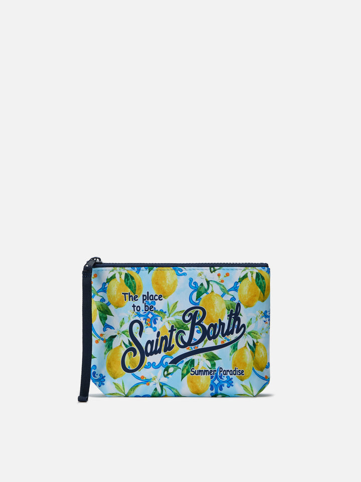 Aline scuba pouch with lemon majolica print