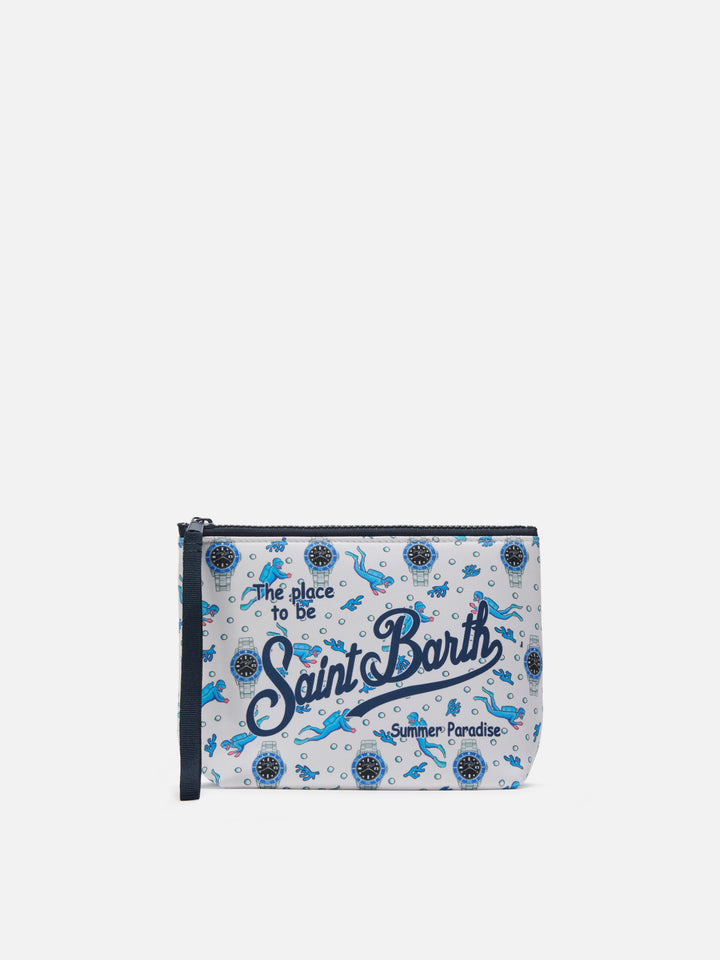 Aline scuba pouch with diver and watch print